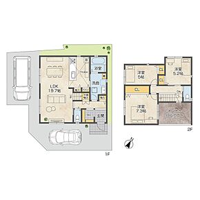 LDKは対面キッチンにオシャレな下がり天井をあしらい、ゆったり約19.7帖。玄関～洗面～LDKが回遊でき、スムーズな家事動線を描きます。バルコニーが南向きで広々！パントリーやSICなど収納も充実しています。 