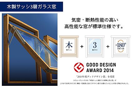 木製サッシ3層ガラス窓