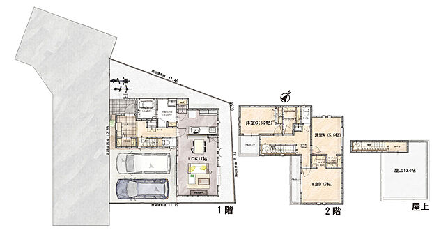 【（３LDK＋ファミリークローゼット＋屋上）】〇木造２階建・延床面積：103.92m2（31.43坪）　〇建物代金：2,300万円(税込)　〇土地＋建物代金（参考プラン）合計：6,680万円(税込)