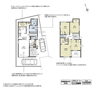 洗面室に洗濯物をすぐに乾かすことができるランドリースペースを設けました。ファミリークローゼットが近いため、乾かした洗濯物をすぐに片付けることが可能。短い家事動線によって、家事が楽になる住まいです。

※設計性能評価取得済
※別途私道あり6.80ｍ2 