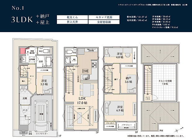 【3LDK+S】※図面を基に作成しています。現況と異なる場合は現況を優先いたします。