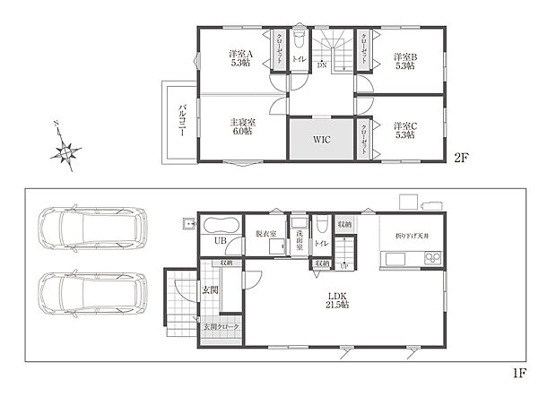 4LDK+2S(玄関クローク/WIC)の間取り