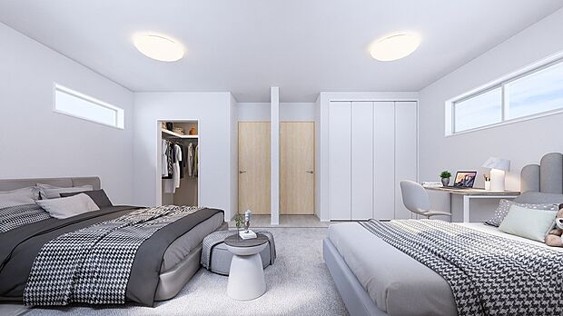 【2部屋続きの洋室&主寝室】生活スタイルに合わせて間取りを変えられる仕様となっています。
一つの部屋として使用したり、お子様が成長した際に、壁を作って自室を作ったり、幅広い使い方が可能です。