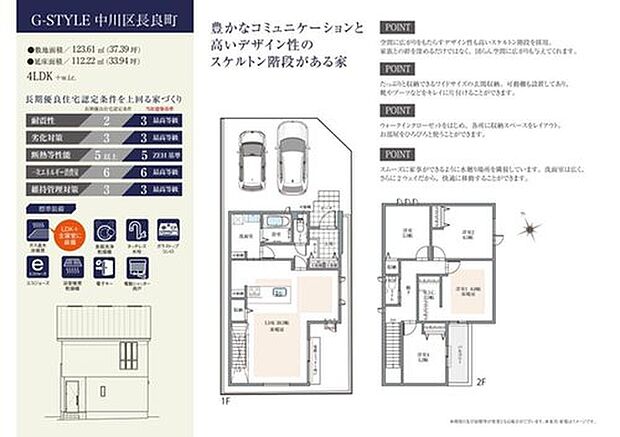 【間取図】
LDKはゆったり約20.3帖！デザイン性の高いスケルトン階段を設置しており、空間のアクセントに。洗面室は玄関、キッチンの双方からアクセスでき、帰宅後の手洗いや家事動線がスムーズです。