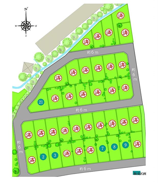 接道幅は約6mで車の出し入れもスムーズ。長方形の無駄なく活用しやすい分譲地です!