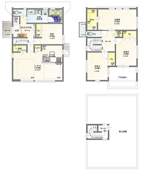 4LDK＋SCL＋WCL＋パントリー＋屋上庭園