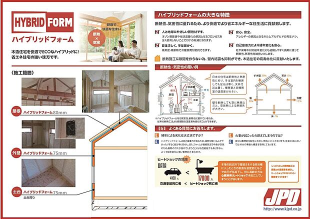【断熱材ハイブリッドフォーム】夏は涼しく、冬は温かい、人と地球にやさしい断熱材です。アレルギーの原因となるホルムアルデヒドの発生ナシ！安心、安全です。