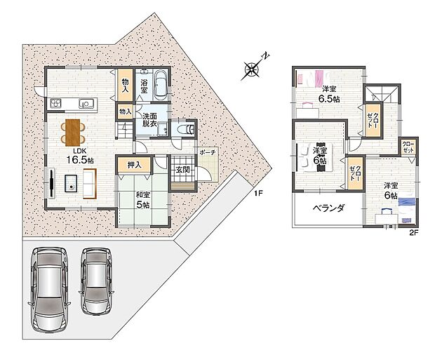 【【建物プラン例】C-1号地PLAN(1)】4LDK、土地面積143.66m2、建物価格1980万円、建物面積92.32m2
南東向きで明るいLDKは約16.5帖♪ほっこりと寛げる和室を隣に配置し、小さなお子様と過ごしやすい間取りです。