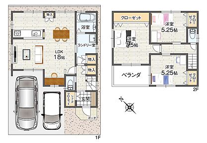 建物プラン例(2号地長期優良住宅パターン)
3LDK、建物価格1972万円、建物面積86.25m2
安心と快適を叶える長期優良住宅パターンをご提案☆
玄関SIC、LDK物入、各個室のクローゼットなど、収納たっぷりの住まいです。 