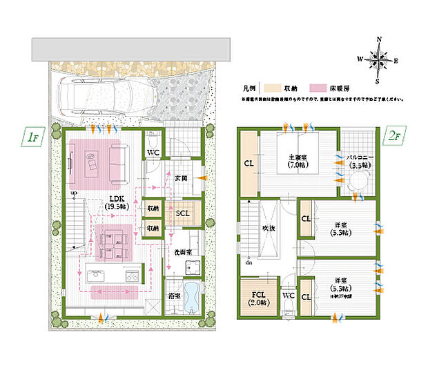 【3LDK+S】２つの回遊動線やアイランドキッチンなど、日々の暮らしが快適になるよう動線を考えたプラン。