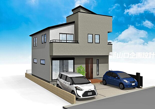 【完成予想図】 39坪超えのゆとりある敷地にカースペース2台を備えた長期優良住宅。 ※図面を基に描いたもので実際とは異なります。