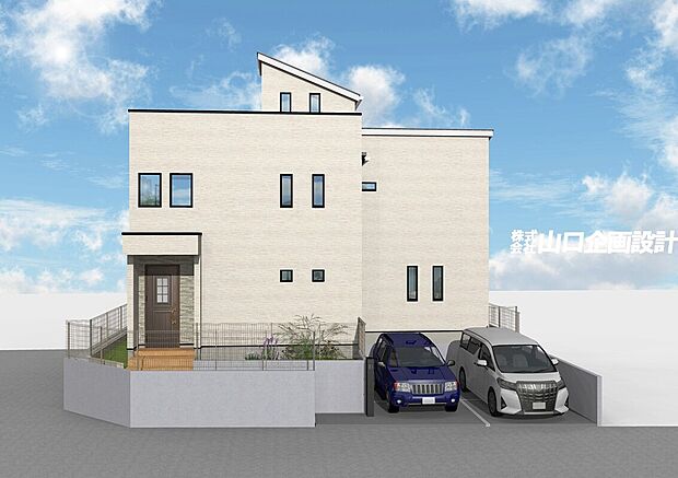 街の角に佇む、建物130m2の新邸。二方向に広がる立地が住まいの存在感と暮らしのゆとりを引き立てます／完成予想図※図面を基に描いたもので実際とは多少異なります。
