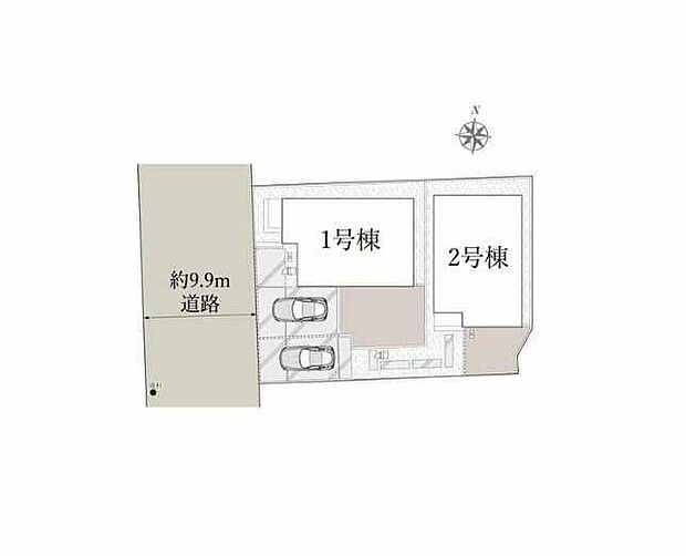 ≪全体区画図≫
敷地内駐車場完備☆前道が7mあるので、車庫入れが苦手な方でも安心して入れられます。周辺は交通量の少ない生活道路なので小さなお子様を持つご家庭も安心です♪