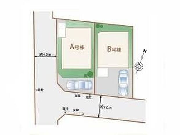 【全体区画図】
陽当りの良い道路に面したお住まい。道路幅も広めで、開放感たっぷり♪住環境良好な人気の低層住居専用地域に立地しております。守られた環境は、お子様との暮らしにもおすすめです。