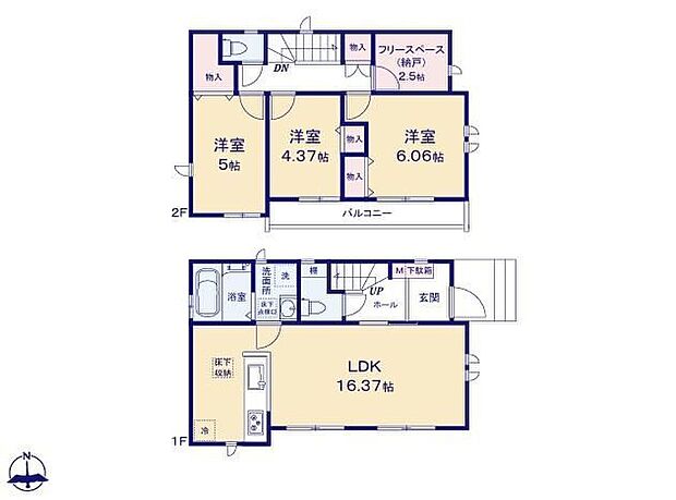 【3LDK+S】◇リビングの様子も分かりやすい対面式キッチン採用♪◇収納目的の他に書斎や作業スペースなど様々な用途に利用できる納戸付き♪◇家事効率の良い水回り集中プラン♪