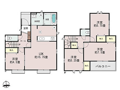 ◇急な来客時も対応しやすい、ホールから直接で入りできる1階居室♪
◇家事導線がスムーズな水回り集中設計！調理の合間にサッと洗濯を回せます♪
◇季節物や掃除用具もスッキリ片付く2階のホール収納♪ 
