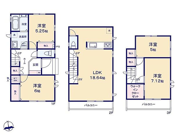 【4LDK】◇3階建て×4LDKプラン♪LDKは広々18帖超!バルコニー付き☆
◇全居室2面採光&収納完備♪大容量のWICなど収納豊富なお住まい♪
◇玄関洗面所直結動線!ワンちゃんのいるご家庭にも嬉しい間取り◎