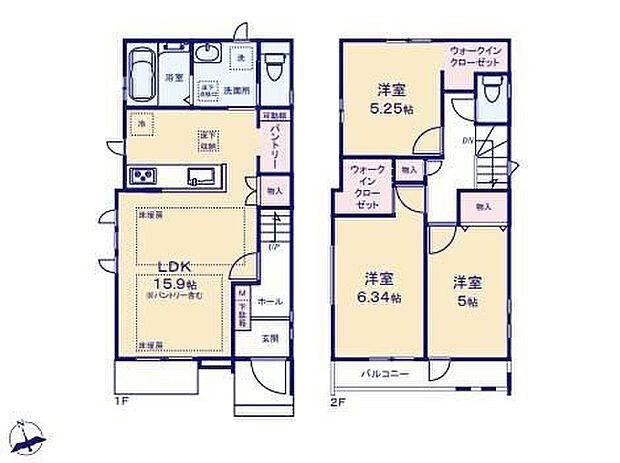 【3LDK】対面式キッチン採用のリビングでご家族のコミュニケーションが増える間取り♪食料品のストックにも便利なパントリー付き◎ゆとりあるウォークインクローゼット付き!
