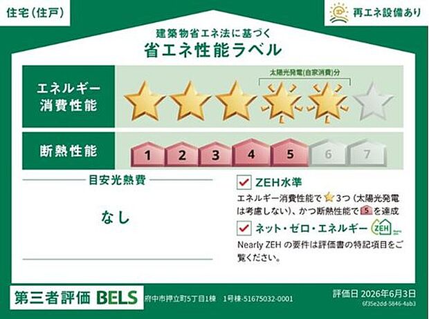 【【省エネ性能ラベル】】こちらの物件はZEH水準を満たした、省エネ性能に優れた物件です。　光熱費を抑えて暮らすことができるだけでなく、「熱の入りにくさ・逃げにくさ」という観点でも影響を受けにくい建物のため、長く快適にお過ごしいただけます♪