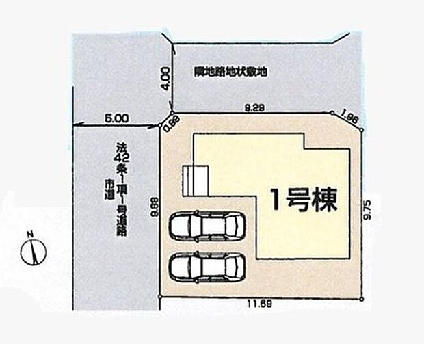 【【全体区画図】】並列2台駐車可能なカースペース完備！（車種による）前面道路は交通量少なめの５ｍ道路。お車の駐車も楽々です。