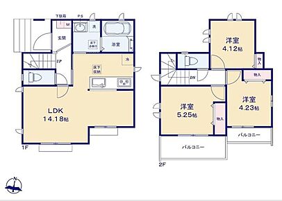 採光良好なリビングは、ご家族の憩いの空間。居心地の良い快適な安らぎの場所にもなりそうです♪洋室を2階に集約し、プライバシーにも配慮した間取りプラン☆ 