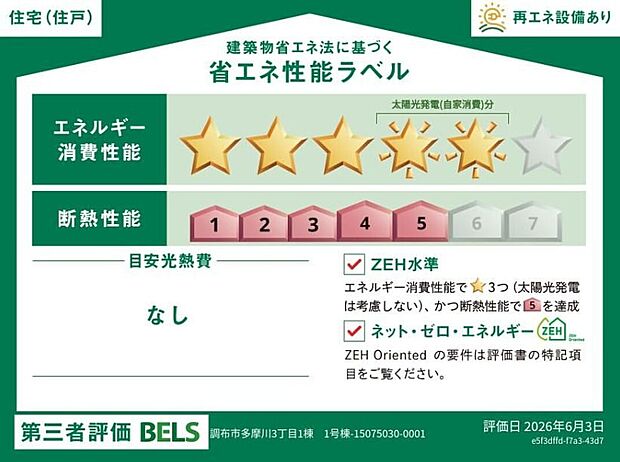 【【省エネ性能ラベル】】こちらの物件はZEH水準を満たした、省エネ性能に優れた物件です。　光熱費を抑えて暮らすことができるだけでなく、「熱の入りにくさ・逃げにくさ」という観点でも影響を受けにくい建物のため、長く快適にお過ごしいただけます♪