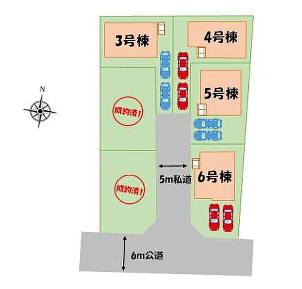 【全体区画図】お車2台分の駐車スペースをご用意しておりますので、空いたスペースにはご家族の自転車の駐輪も可能です♪