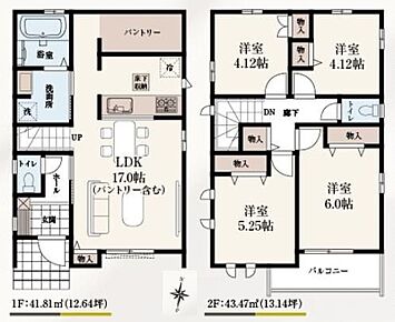 2階に居室をまとめてプライベートの時間も充実♪キッチン裏には大容量パントリー付きで、キッチン家電や防災備蓄品などたっぷり収納できます◎ 