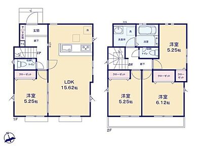 ◇洗濯動線がスムーズな２階浴室プラン♪◇リビングの天井部分は折上天井となっており、お部屋が広く見え開放感が生まれます。◇リビングと洋室室の間の引き戸を開ければ20帖超えの大空間が広がります♪ 