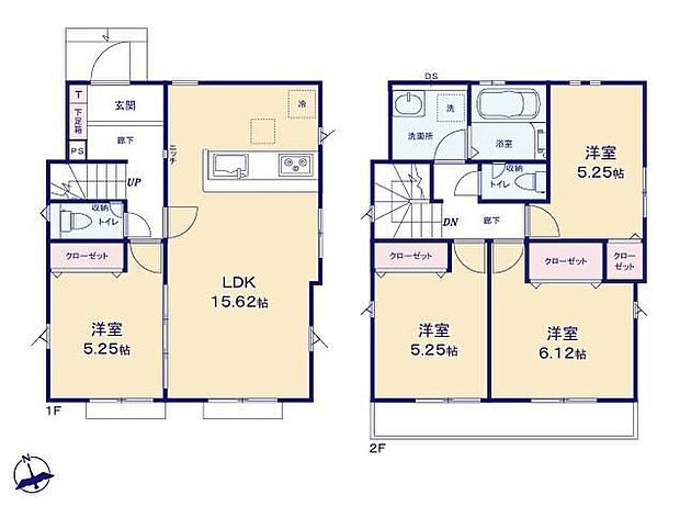 【4LDK】◇洗濯動線がスムーズな2階浴室プラン♪◇リビングの天井部分は折上天井となっており、お部屋が広く見え開放感が生まれます。◇リビングと洋室室の間の引き戸を開ければ20帖超えの大空間が広がります♪