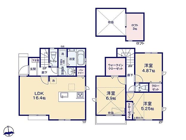 【3LDK】〇全居室2面採光で、光を多く取り入れてくれます☆
〇まとめ買いしてもこの収納量なら心配いらずの、パントリーと床下収納♪