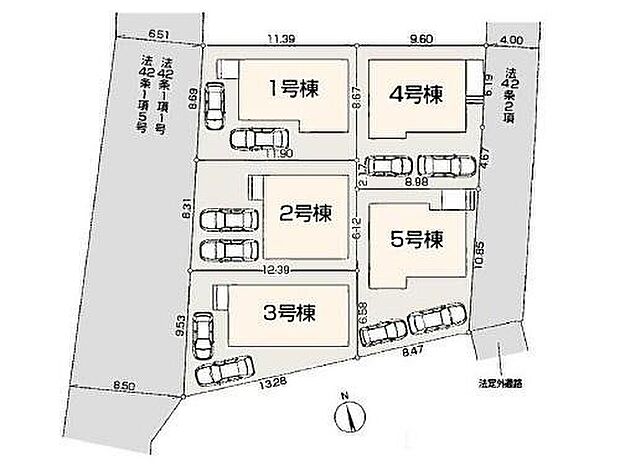 【全体区画図】住環境良好な人気の低層住居専用地域に立地☆車種により2台駐車可能なカースペース完備♪