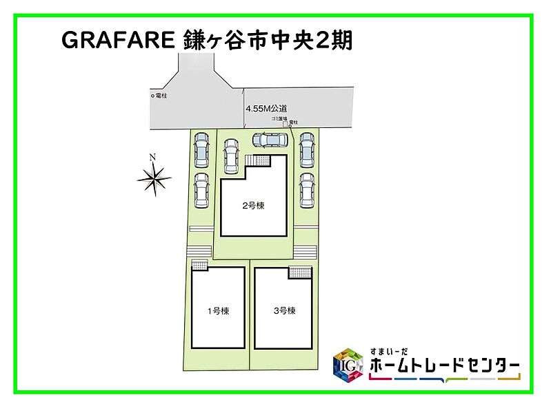 ≪全体区画図≫
駐車2台可能（車種による）！
急な来客時や、ご家族の自転車スペースとしても大活躍♪