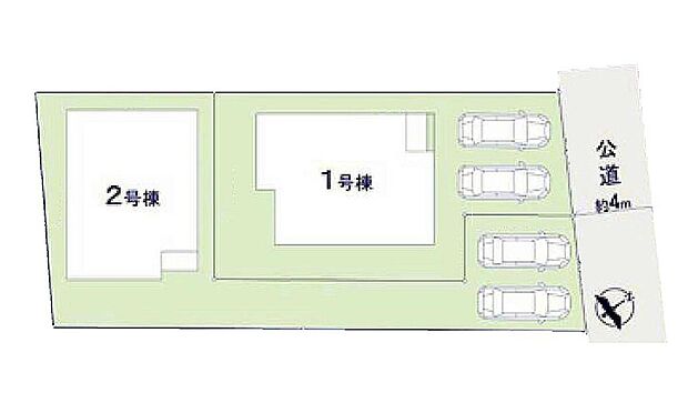 ≪全体区画図≫
駐車2台可能（車種による）！急な来客時や、ご家族の自転車スペースとしても大活躍♪