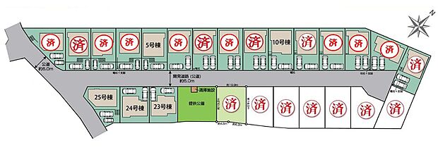 ≪全体区画図≫
全25棟の大型分譲地！
駐車2台可能（車種による）！急な来客時や、ご家族の自転車スペースとしても大活躍♪