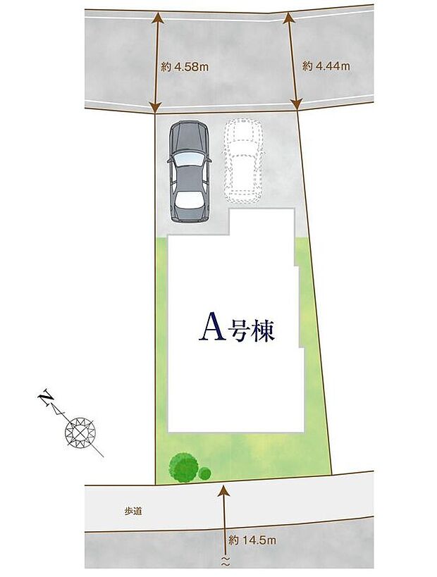 ≪全体区画図≫駐車2台可能（車種による）！急な来客時や、ご家族の自転車スペースとしても大活躍♪