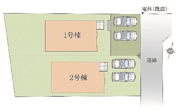 ≪全体区画図≫
駐車2台可能(車種による)!急な来客時や、ご家族の自転車スペースとしても大活躍♪