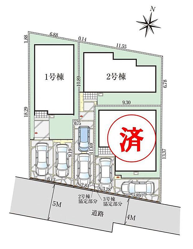 ≪全体区画図≫駐車2台可能(車種による)!急な来客時や、ご家族の自転車スペースとしても大活躍♪