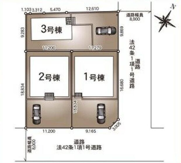 ≪全体区画図≫
駐車2台可能(車種による)!急な来客時や、ご家族の自転車スペースとしても大活躍♪