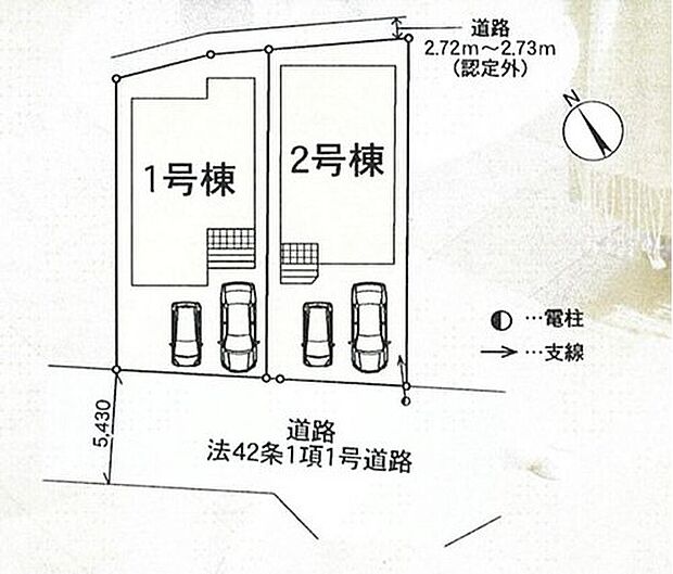 【全体区画図】駐車2台可能(車種による)!急な来客時や、ご家族の自転車スペースとしても大活躍♪
