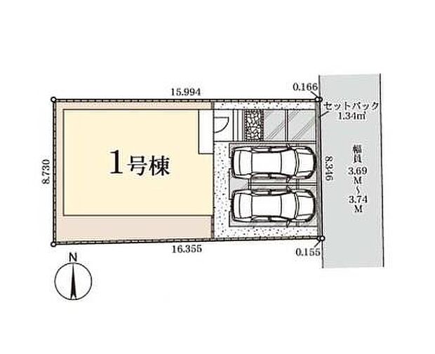 【全体区画図】カースペース2台分ございますので、家族分の自転車を駐輪したり、来客用の駐車スペースとしてもお使いいただけます。