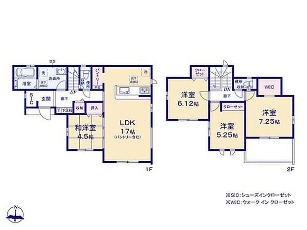 【4LDK】明るい全居室南向き!ホッとできる寛ぎの和室付きプラン!
WIC・SC・パントリー・廊下物入等、収納も充実♪