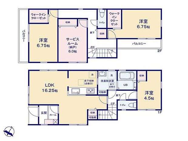 【3LDK+S】家事のしやすい水廻り集中設計、お掃除ラクラク全居室フローリングプラン♪
収納力のあるWICが2ヶ所！