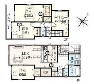 お掃除ラクラク全居室フローリングプラン♪
リビングに便利な収納付き！ 