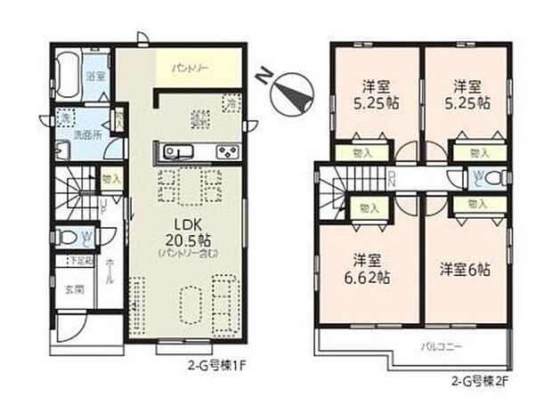 【4LDK】広々LDKはゆとりの20帖！家事のしやすい水廻り集中設計、大型パントリー付きプラン♪