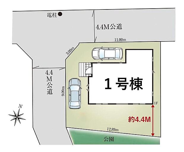 【全体区画図】開放感のある角地物件!
駐車2台可能(車種による)!急な来客時や、ご家族の自転車スペースとしても大活躍♪