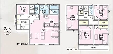 家事のしやすい水廻り集中設計、お掃除ラクラク全居室フローリングプラン♪
2.5帖のサービスルームは、収納としてだけでなく、テレワークスペースにもピッタリです！ 