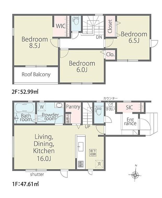 【3LDK】家事のしやすい水廻り集中設計、家族のコミュニケーションがとりやすいリビングイン階段！
WIC・SIC・パントリー等、収納が充実！
玄関に手洗いスペースがあるのも嬉しいですね！