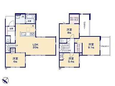 LDKはゆとりの20帖！家族のコミュニケーションがとりやすいリビングイン階段！
収納力のあるWICが2ヶ所！ 