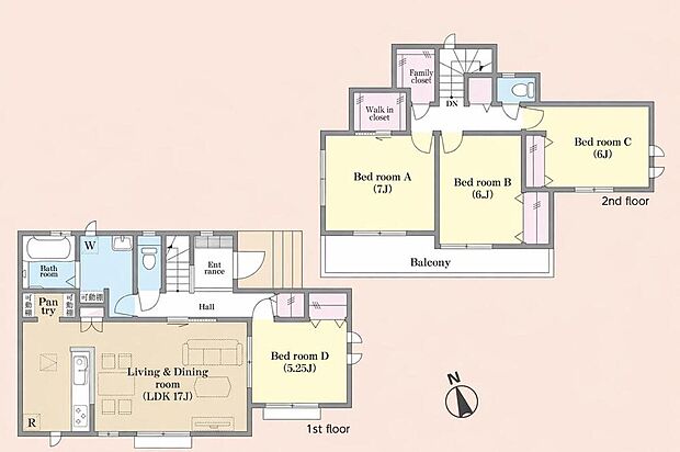 【4LDK】明るい全居室南向きプラン♪
家族で使えるファミリークローゼット付き!主寝室にもWICがあります!
収納力のあるパントリー付きで便利!